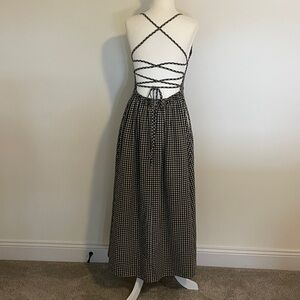 American Threads Black & Cream Gingham Strappy-back Midi Dress Size Medium
